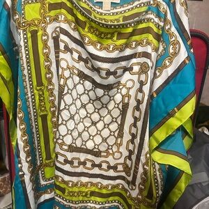 Michael Kors Chain-Print Silk-Feel Top in Teal, Lime & Gold